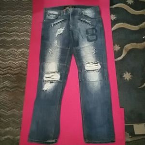 Men's Copper Rivet Distressed Bleached Jeans 34/32